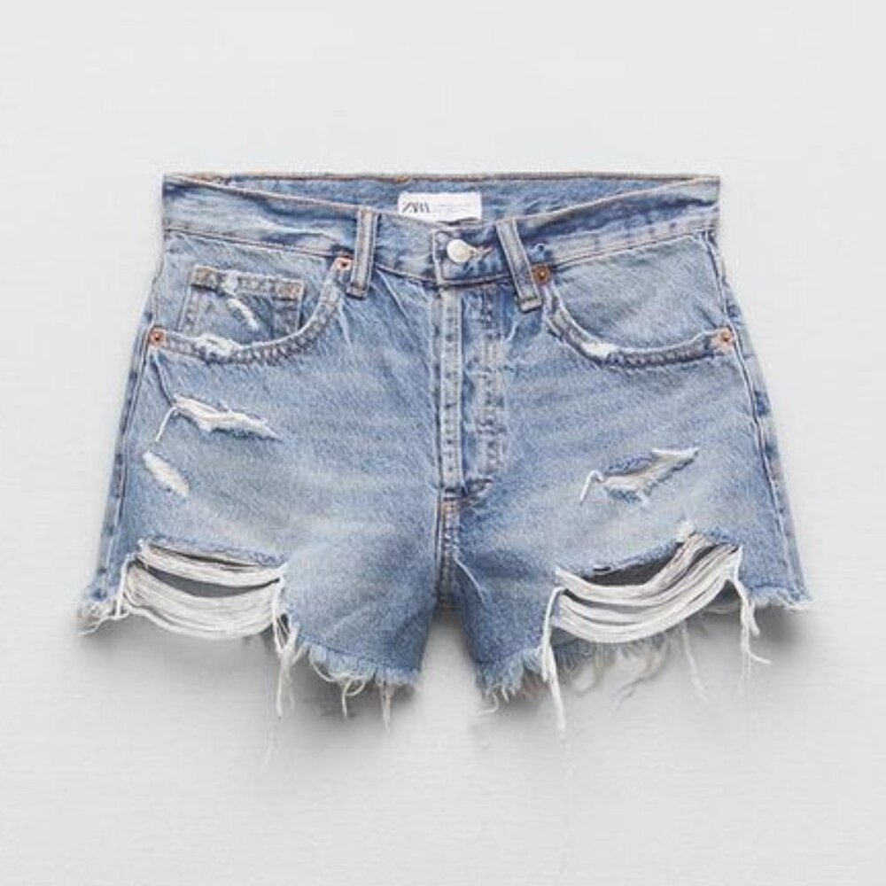 Zara TRF Minimal Casual Chic Button-fly Mid-Rise Summer Vacation Denim Shorts - Picture 6 of 6